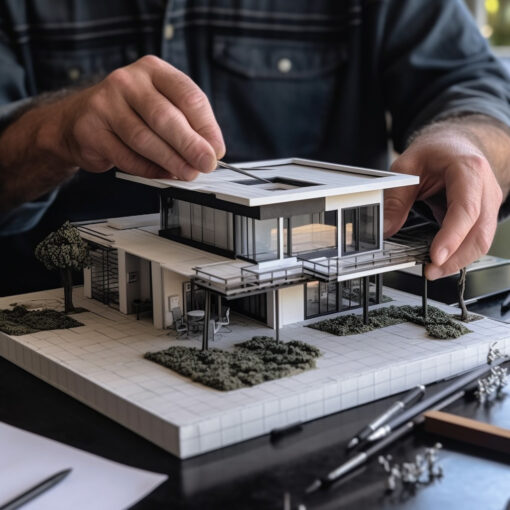 hands assembling a miniature celebrity mansion